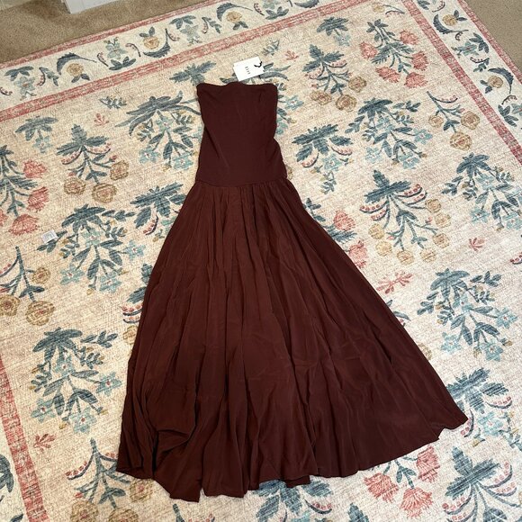 ESSE STUDIOS brown Illi strap-less drop waist silk dress, UK 6, US XS - Picture 4 of 7